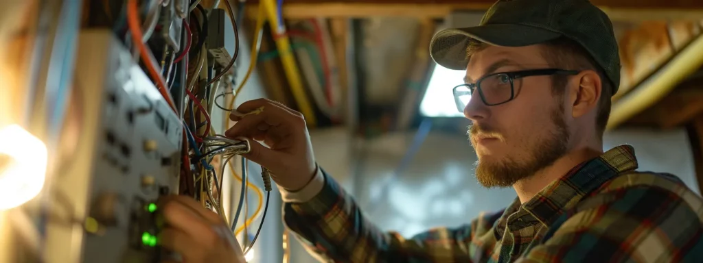 a skilled electrician inspecting outdated wiring in a central indiana home, highlighting the importance of electrical upgrades.