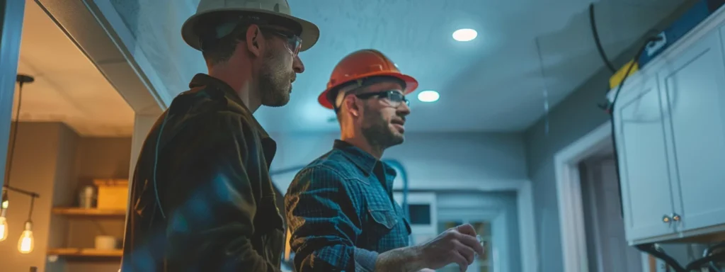 a homeowner in carmel, indiana discussing electrical upgrades with a knowledgeable and trustworthy electrician in a well-lit room.